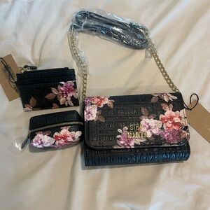 Steve Madden Black and Pink Floral Crossbody Bag